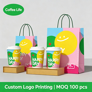 Sacs de shopping en papier kraft noir et blanc de luxe avec poignées, impression de logo personnalisée, pour les cafés, l'emballage alimentaire - Product Image 2