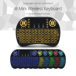 I8 Keyboard Lampu Latar 2.4GHz Mini, Papan Ketik Backlit Mouse Udara Bantalan Sentuh Nirkabel untuk Kotak Tv Android