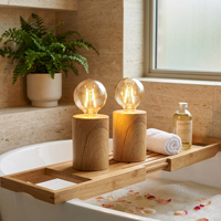 Lámpara de Mesa LED con Base y Globo de Vidrio Ámbar, Funciona con Batería, Luz de Noche para Decoración de Dormitorio