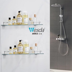 Estante <span class=keywords><strong>de</strong></span> baño flotante <span class=keywords><strong>de</strong></span> vidrio templado Rectangular Wesda, soporte <span class=keywords><strong>de</strong></span> pared <span class=keywords><strong>con</strong></span> borde <span class=keywords><strong>de</strong></span> acero inoxidable, estante <span class=keywords><strong>de</strong></span> ducha montado en esquina - Product Image 2