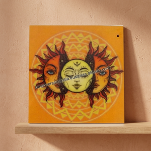 <b>Sun</b> Printed Eco-Friendly Wooden Incense <b>Stick</b> Ash Catcher Plate in Square Shape for Meditation Buddhist Style Home Cleansing - Product Image 2