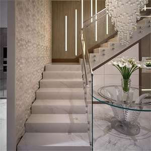 درج رخامي فاخر مستقيم بدرجات حجرية صلبة مخصصة، تصميم داخلي عصري للمنازل - Product Image 2