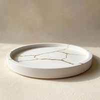Plateau en béton Kintsugi fait main avec lignes craquelées dorées, style moderne Judaica, pour bougie Kiddush de Shabbat, rituel juif, décoration intérieure, mariage, Diwali