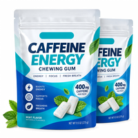 Chewing-gum Focus, chaque pastille contient 125 milligrammes de caféine, saveur menthe fraîche, chewing-gum énergétique à la caféine, booste l'énergie, combat la somnolence