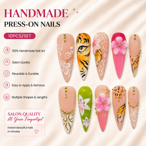 <span class=keywords><strong>Uñas</strong></span> Postizas de Alta Gama al por Mayor, Pintadas a Mano con Diseño de Tigre <span class=keywords><strong>y</strong></span> Flores, <span class=keywords><strong>Uñas</strong></span> Postizas Largas con Diseño de Leopardo <span class=keywords><strong>y</strong></span> Flores 3D, Hechas a Mano, Personalizadas ODM - Product Image 1