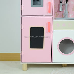 Grande cuisine de jeu en bois pastel pour enfants avec réfrigérateur vintage, micro-ondes, cuisinière et évier, ensemble de cuisine d'imitation haut de gamme - Product Image 4