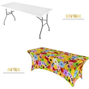ผ้าคลุมโต๊ะจัดเลี้ยงผ้าสแปนเด็กซ์ทรงสี่เหลี่ยมผืนผ้ายืดได้ผ้าสแปนเด็กซ์สีสดใสออกแบบสำหรับงานเลี้ยงในฤดูใบไม้ผลิสต็อกที่กำหนดเอง - Product Image 5