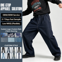 Pantalon en jean confortable pour homme, coupe large, plissé, avec surpiqûres contrastées, couleur indigo foncé, OEM ODM, vente en gros personnalisée