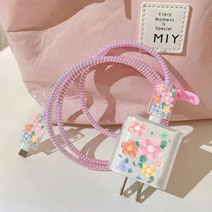 Honatop-Housse de protection pour chargeur fleur rose pour <span class=keywords><strong>Iphone</strong></span> 18W/20W, housse de câble USB, chargeur de données, <span class=keywords><strong>enrouleur</strong></span> de cordon - Product Image 1