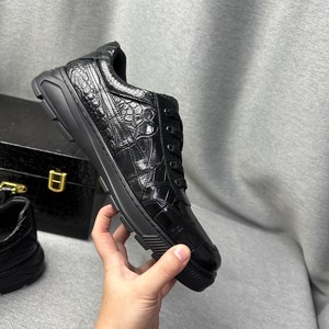 Sneakers décontractées 100% cuir de crocodile véritable pour homme, semelle antidérapante à coussin d'air, lacets, bout rond, sneakers tendance toutes saisons - Product Image 3