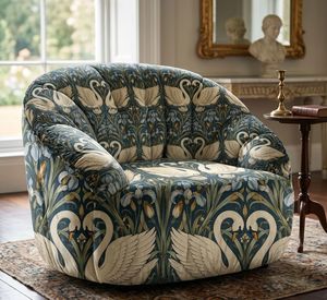 Tissu d'ameublement élégant Swan Nouveau au mètre, textile imprimé d'inspiration Art Nouveau pour la rembourrage de canapés et de têtes de lit - Product Image 3