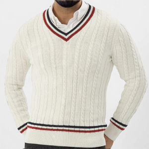 Pull tricoté anti-boulochage à col en V et manches longues, coupe ajustée, pour homme, collection automne/hiver, style urbain - Product Image 3