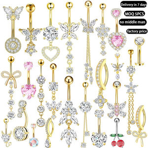 Anelli per <span class=keywords><strong>Ombelico</strong></span> Estivi Sexy in Acciaio Chirurgico con Zirconi Dorati, <span class=keywords><strong>Gioielli</strong></span> per <span class=keywords><strong>Piercing</strong></span> da Festa e Fidanzamento - Product Image 1