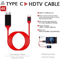 Cable Adaptador Tipo C para 4K, Revestimiento de PVC, Blindaje Trenzado, Cobre Libre de Oxígeno, Macho-Hembra, HDTV, Teléfono, Laptop, MacBook, Plug and Play