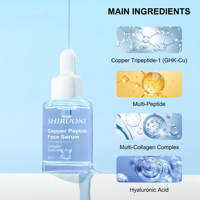 Sérum Visage au Collagène et Peptides de Cuivre Bleu GHK-Cu Végétalien Bio, Réducteur de Pores, Anti-Rides, Éclaircissant, Vente en Gros, OEM ODM