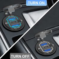 Chargeur de voiture 12V en aluminium avec double port USB QC3.0 18W et port USB-C PD 20W, interrupteur d'alimentation inclus, pour voiture, bateau, marine, camping-car