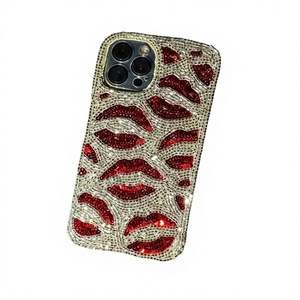 Étui de téléphone antichoc fait main Ziyan avec perles pour Apple iPhone 6 pouces, motif lèvres rouges et décoration en cristal diamant - Product Image 1