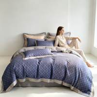 Parure de lit en Lyocell doux, Housse de couette à motif de luxe, Taies d'oreiller à bord large, Fourniture en gros de textiles de lit haut de gamme pour la maison