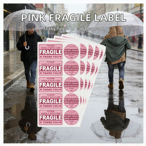 Etiqueta Adhesiva Rosa Frágil de 2''*3'' para Envíos, No Pisar, No Doblar, para Sobres, Cajas y Palés - Product Image 4