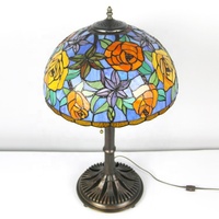 Lampe de table LongHuiJing 16 pouces, style verre teinté rose, bronze antique, 3 lumières, avec base en cuivre brun