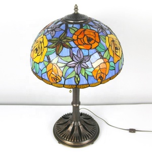 LongHuiJing 16Inch Tiffany Style <b>Rose</b> Stained Glass Lampshade Table Lamps Antique Bronze 3-<b>light</b> With Brown Copper Base - Product Image 4