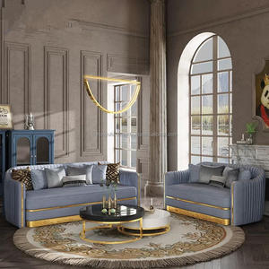 Canapé français 3 places en tissu antique Design classique Cadre en bois écologique et durable Ensemble de canapés de salon en or noir Meubles - Product Image 5