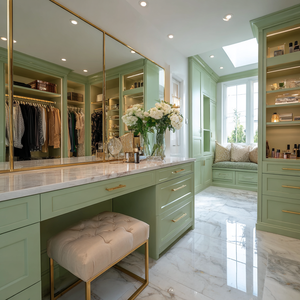 Armoire de <span class=keywords><strong>dressing</strong></span> de luxe VSME vert sauge laqué mat avec îlot central intégré et coiffeuse, ensemble armoire de casal - Product Image 5