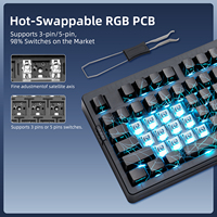 ZH980 Keycap Transparan Hitam Baru dengan Cetakan Samping Motif Jaring Laba-laba, Keyboard Mekanik Desktop PC, Kabel & Nirkabel 2.4G BT, RGB, Tata Letak US, DIY