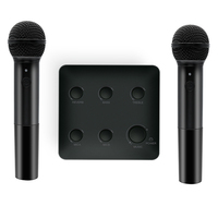 Sistem Mixer Karaoke Nirkabel Portabel 2 Mikrofon Dinamis + Mixer Mini Kontrol Nada Echo Plastik BT/Aux/Optical
