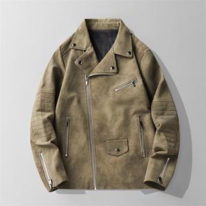 Veste bomber <span class=keywords><strong>rétro</strong></span> ZXPFSL pour <span class=keywords><strong>homme</strong></span>, col tailleur, style streetwear décontracté automne-hiver, style américain, en cuir PU velours effet peau de daim - Product Image 4