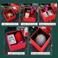 Coffret Cadeau de Noël – Sac Transparent Imprimé Arbre Rouge – Boîte Carrée Petite et Grande Taille – Emballage Cadeau Pomme pour les Fêtes
