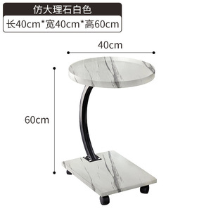 Mesa auxiliar minimalista moderna de 40x40x60cm con tapa redonda de mármol blanco y ruedas para dormitorio, sala de estar, sofá - Product Image 1