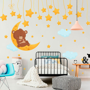 Adesivo Murale Orso Dormiente sulla Luna <span class=keywords><strong>con</strong></span> Stelle e Nuvole Carine per Camera dei Bambini Decorazione Murale Cartone Animato - Product Image 6