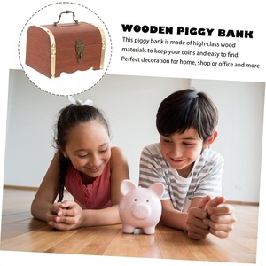 Tirelire en bois de pin verrouillable pour enfants de 5 à 7 ans avec fente à monnaie et fonction de retrait - Product Image 3