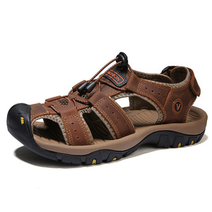 Nouvelle Arrivée Sandales d'été pour hommes en cuir véritable de grande taille, mode, pour l'extérieur, plage, doublure en mesh, pantoufles d'extérieur - Product Image 1