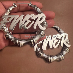 Custom ZETA PHI BETA Sliver Finer Brincos Inoxidável Estilo De Bambu Circular Oco Hoop Brinco Jóias Custom Bamboo Hoop <span class=keywords><strong>Ear</strong></span> - Product Image 2