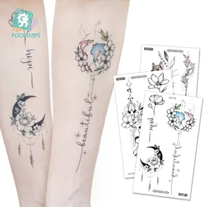 Flower Words Temporary Tattoos for Women Girls - Long Last Waterproof Realistic Black Sexy Temporary Tattoos for Women Body Art