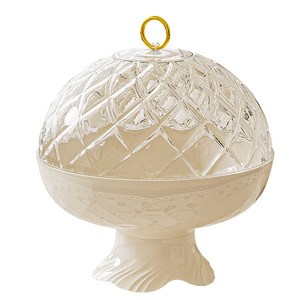 High-footed Diamond Pattern Fruit Dish With Lid And Drainer For Living Room Coffee Table Luxury Retro Style Plastic <b>Material</b> - Product Image 5