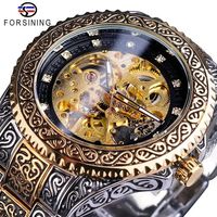 Forsining Herrenuhr Luxus Klassisch Retro Mechanisch Gold Diamant Edelstahl Skelett Automatikuhren Relogio Masculino