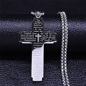Nueva <span class=keywords><strong>Biblia</strong></span> collar de cadena cruzada de acero inoxidable Jesús oración católica religiosa plata Cruz colgante collares para Mujeres Hombres - Product Image 4