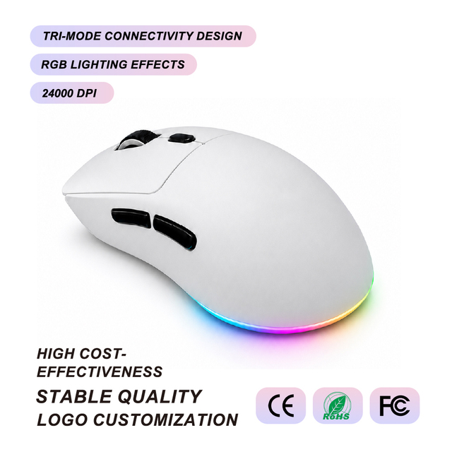 Tri-Mode Optical Gaming Mouse Wired/2.4G/Multi-Device PAW3311 24000 DPI 7 Keys RGB 500mAh 60M Clicks 10m Range 1.6m Cable for PC