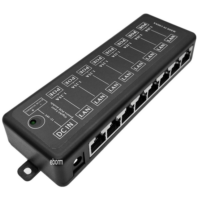 8 Port Gigabit 1.25A PoE Injector All in One DC12V-48V 8 Interfaces Passive Adapter Power Over Ethernet Module Injector