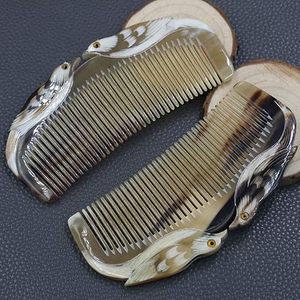 Peine de cuerno de búfalo natural tallado a mano, antiestático, estilo vintage, de dientes finos, decorativo, de bolsillo - Product Image 6