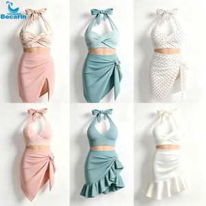 Custom Swimwear Beachwear Trendy <strong>Sarong</strong> Pareo <strong>Bikini</strong> 3 Pieces One Shoulder Swimsuit Tulle Fabric <strong>Sarong</strong> - Product Image 3