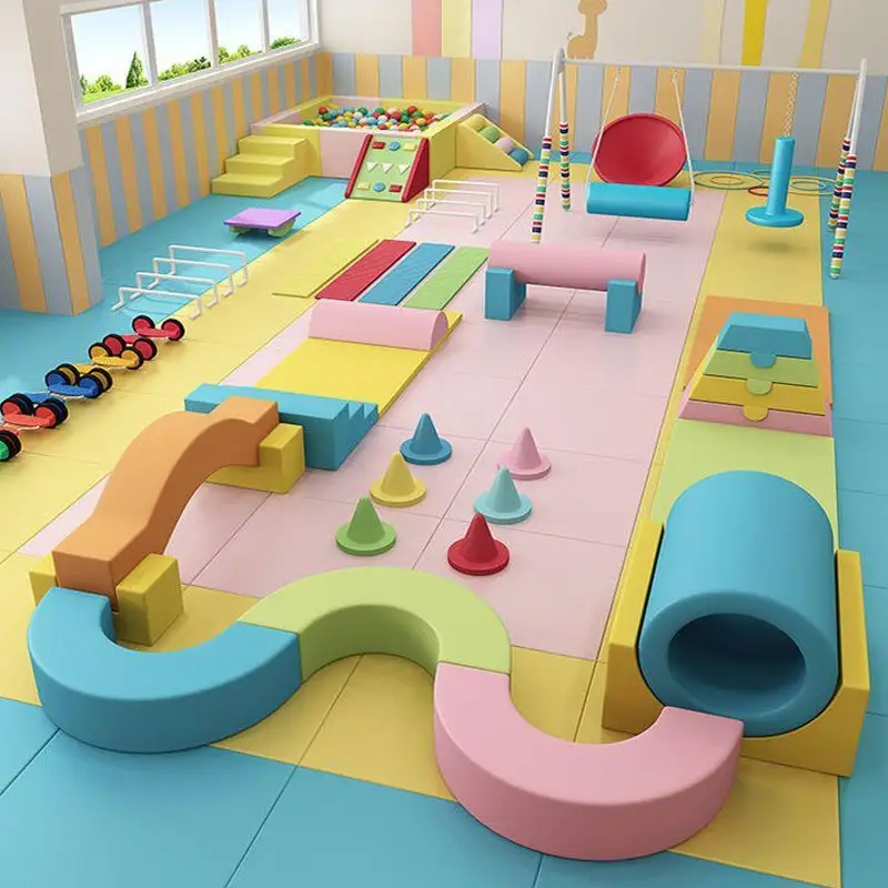 Impressionnant personnalisé coloré bambin enfants pastel retals ensemble d'équipement de jeu doux jeux d'escalade ensemble de blocs de terrain de jeu intérieur