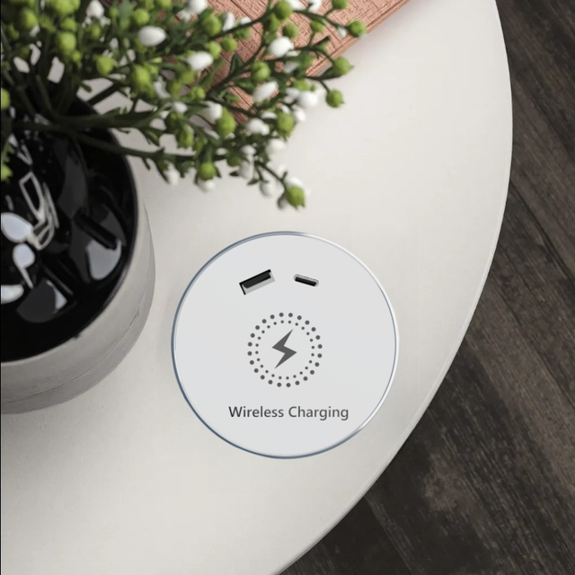 JIECI 20W Desktop Fast Charging Mini USB Wireless Charger Alloy Hidden Hotel Furniture QC3.0 Function 5V/3.6A Output Power 2M