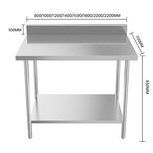 2025 yeni fabrika toptan paslanmaz çelik 201/304 çalışma masası 100mm Backsplash çift raf 300 kg/m yük ticari mutfak - Product Image 3