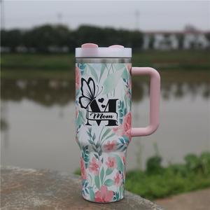 8 colori motivo floreale <span class=keywords><strong>festa</strong></span> <span class=keywords><strong>della</strong></span> <span class=keywords><strong>mamma</strong></span> 40oz <span class=keywords><strong>mamma</strong></span> Tumblers fiore rosa Mama caffè da viaggio tazze con manico e paglia per i regali - Product Image 5