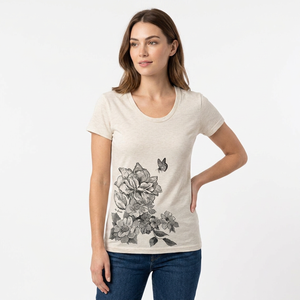Cooth Women's Neck Cotton T-Shirt Floral Print Casual Short Sleeve Spring <b>Summer</b> Breathable Eco-Friendly Embroidered Jersey Fit - Product Image 1