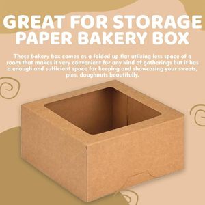 Boîtes à gâteaux brunes avec fenêtre, boîtes de boulangerie jetables pour gâteaux, pâtisseries, desserts, biscuits, contenants carrés pour gâteaux d'anniversaire - Product Image 5